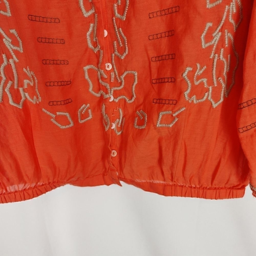 Free People Button Front Boho Blouse Embroidered S - Picture 6 of 6